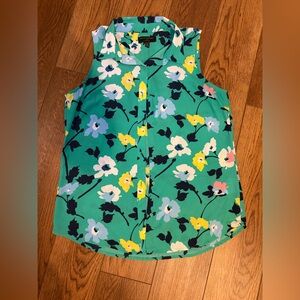 Banana Republic Green Floral Sleeveless Button-Up Blouse